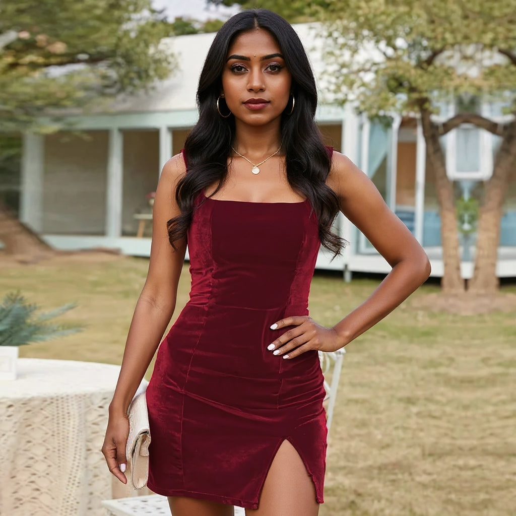 Velvet Bodycon Wedding Guest Cocktail Dress Canada